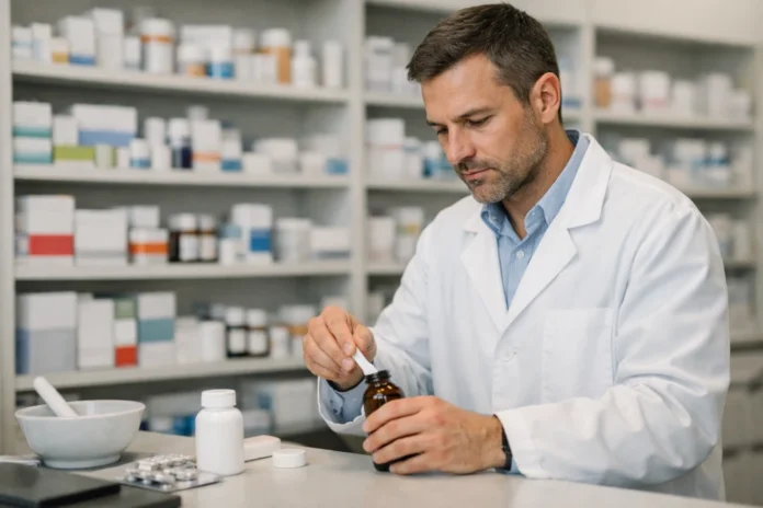 farmaceuta przygotowuje lek