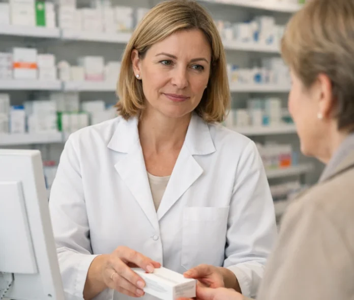 farmaceutka podaje lek