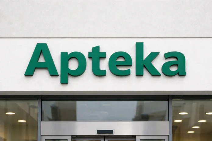 napis apteka nad wejściem